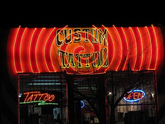 custom tattoo, route 66 neon, copyright athena rayne anderson