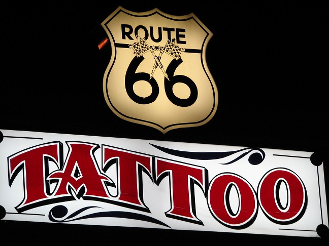 route 66 tattoo, route 66 neon, copyright athena rayne anderson